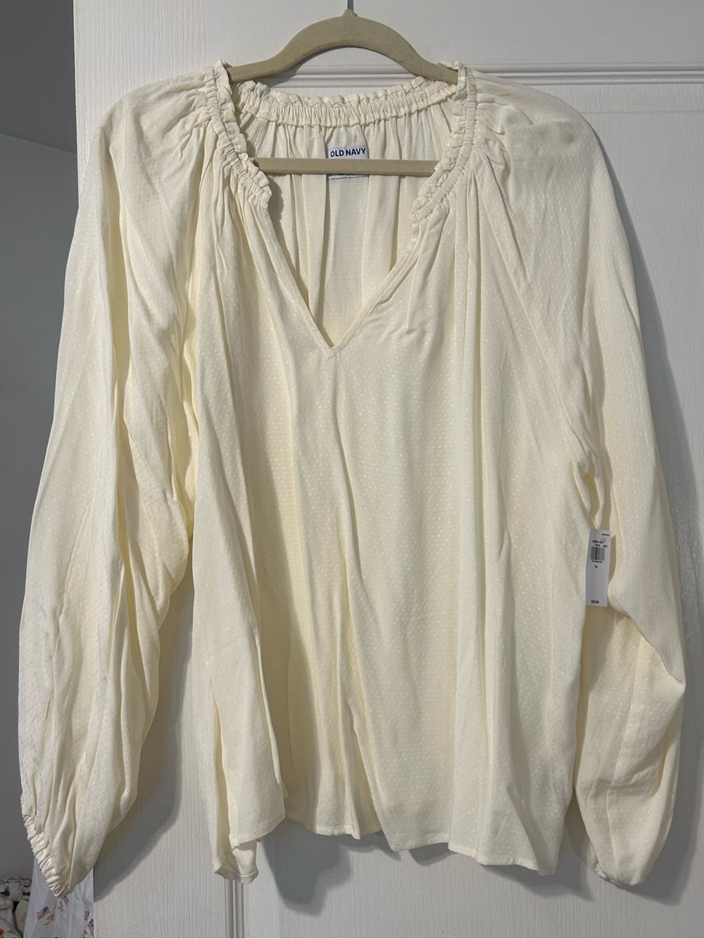 Old Navy Cream Ruffle-Trim Split-Neck Blouse - Picture 2 of 4